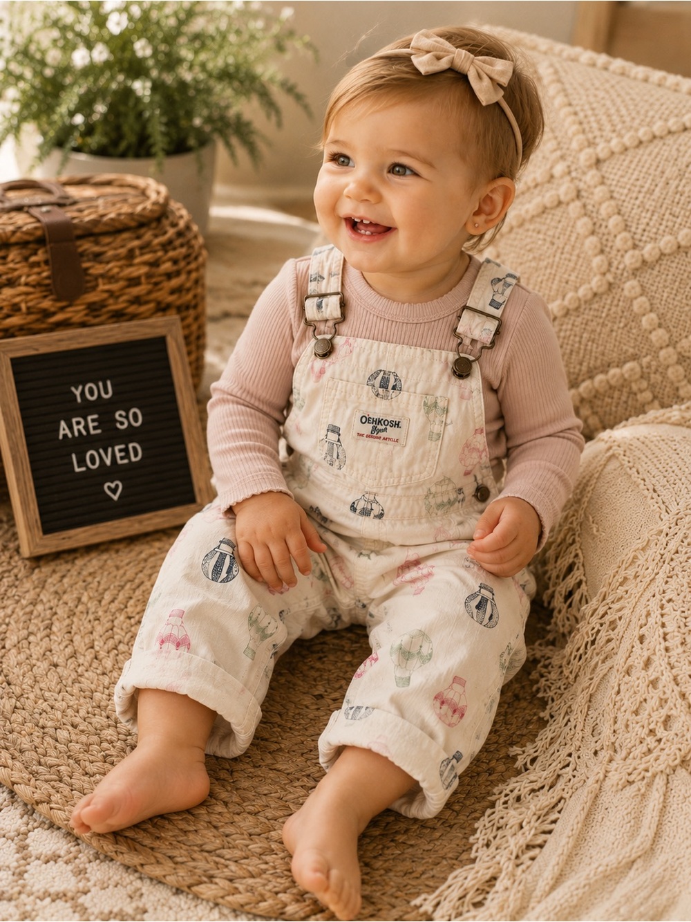 OshKosh B'gosh Hot Air Balloon Fine Corduroy Overalls 12 Months